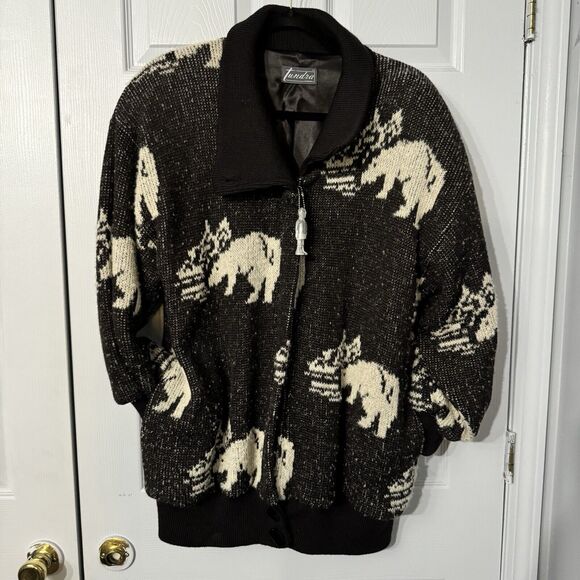 Tundra Full Zip Women's Med Heavy Wool Lined Polar Bear Jacket Y2K Parka - Picture 2 of 11